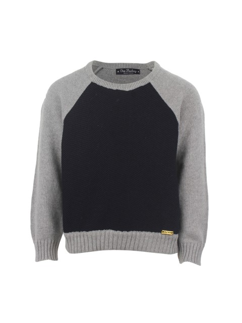 

One Friday Boys Grey & Navy Blue Self Design Pullover