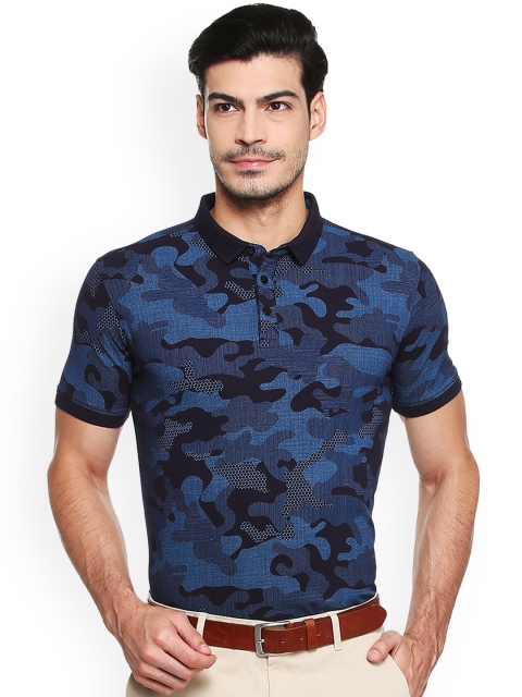 

V Dot Men Blue Printed Polo Collar T-shirt