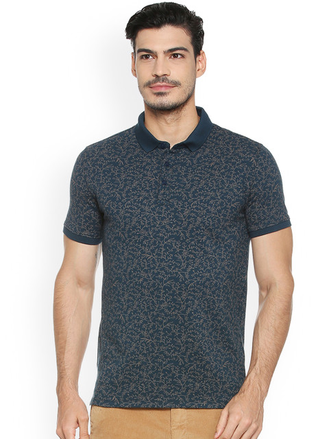 

V Dot Men Navy Blue Printed Polo Collar T-shirt