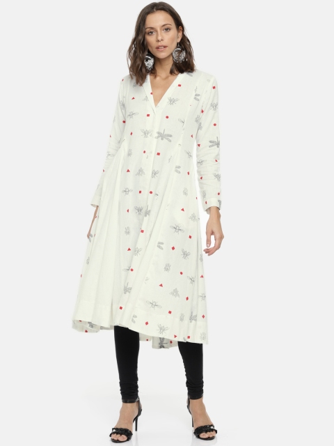 

Sangria Women Off-White Quirky Print A-Line Kurta