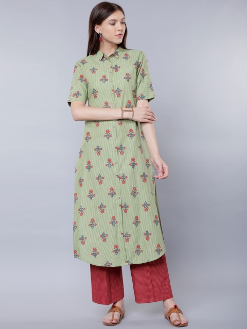 

Vishudh Women Green & Red Printed Pakistani Style Kurta