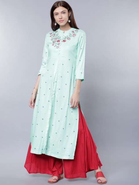

Vishudh Women Sea Green Embroidered A-Line Kurta