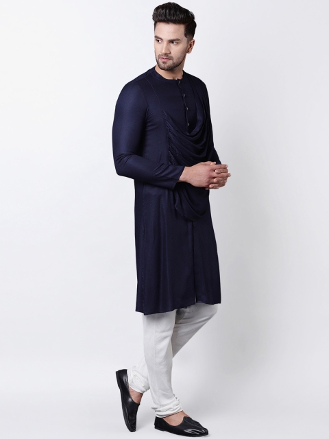 

I Know Men Navy Blue Solid Straight Kurta