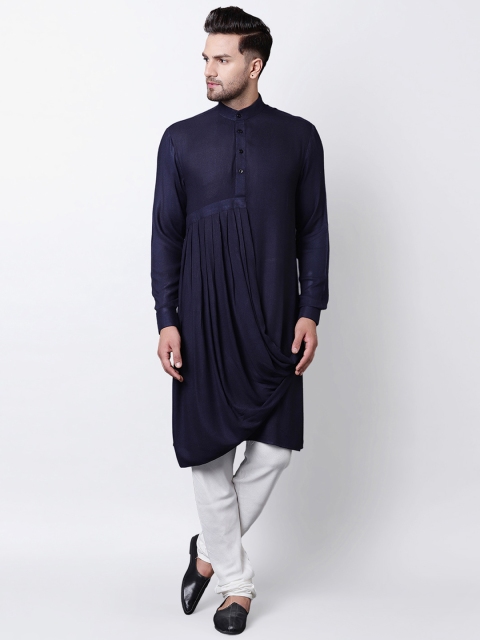 

I Know Men Navy Blue Solid Straight Kurta