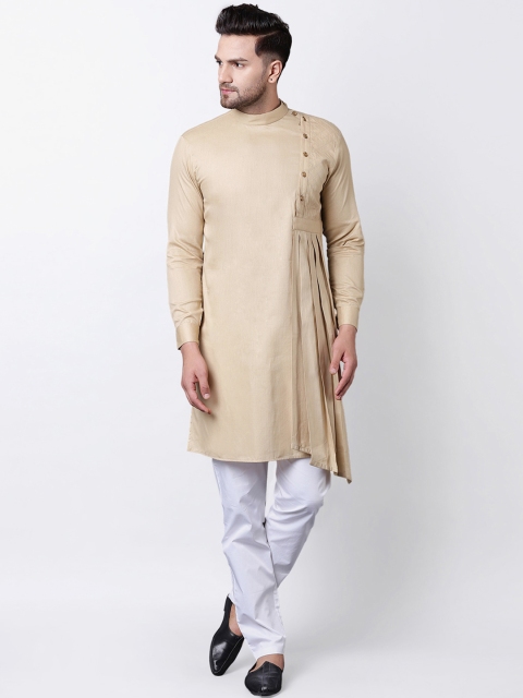 

I Know Men Beige Solid A-Line Kurta