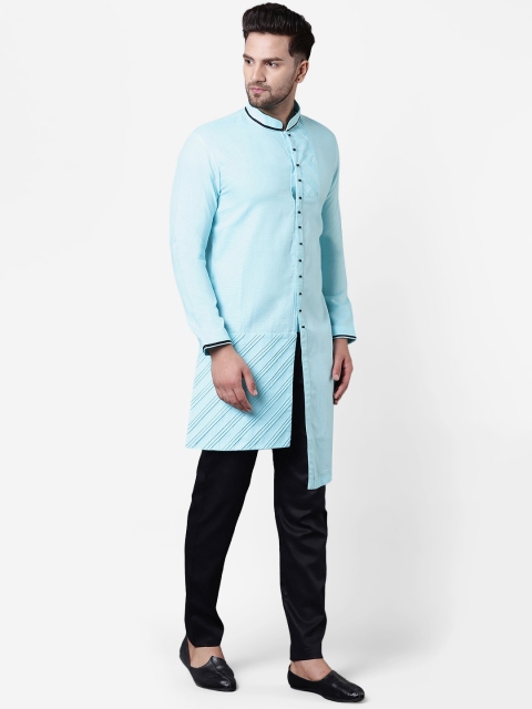 

I Know Men Turquoise Blue Solid Asymmetric Straight Kurta
