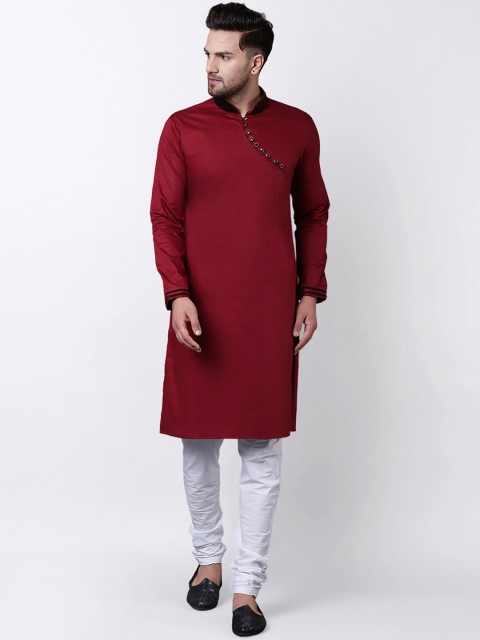 

I Know Men Maroon Solid Straight Kurta