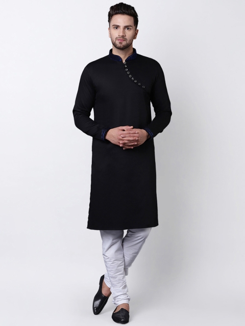 

I Know Men Black Solid Straight Kurta