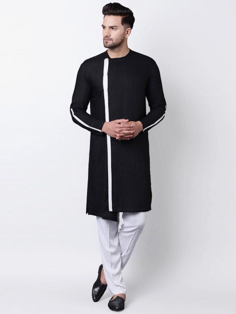 

I Know Men Black Solid Straight Kurta