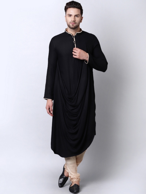 

I Know Men Black Solid Asymmetric Hem Straight Kurta