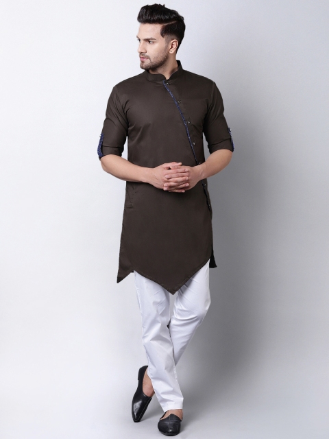 

I Know Men Brown & White Solid Kurta with Trousers
