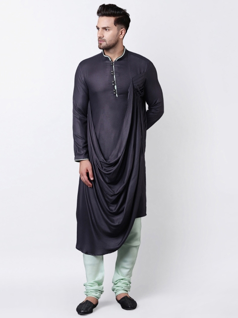 

I Know Men Grey & Green Solid Kurta with Churidar