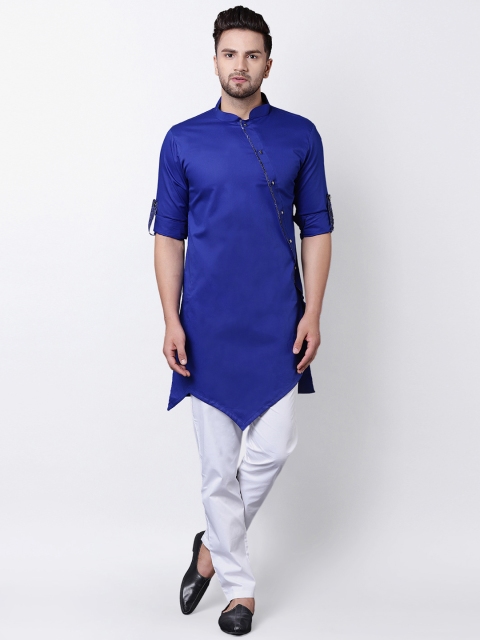 

I Know Men Blue & White Solid Kurta with Trousers