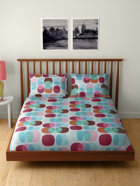 

CORE Designed by SPACES Blue & Magenta Flat 104 TC Cotton Bedsheet with 2 Pillow Covers