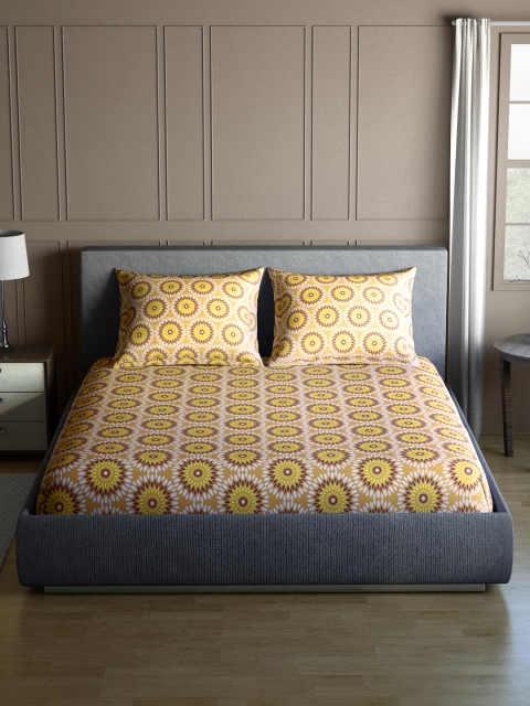 

CORE Designed by SPACES Brown Printed Flat 104 TC Bedsheet with 2 Pillow Covers