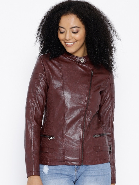 

Fort Collins Women Maroon Solid Asymmetric Closure Biker Jacket