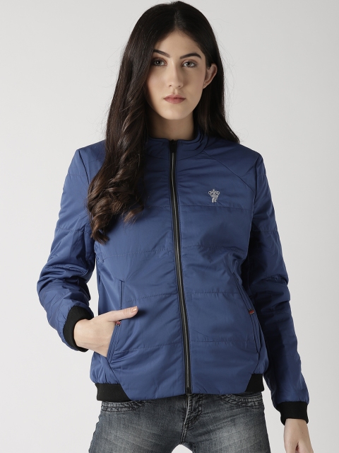 

Fort Collins Women Blue Solid Bomber Jacket