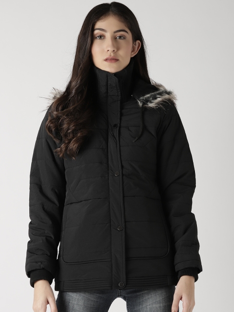 

Fort Collins Women Black Solid Parka Jacket with Detachable Hood
