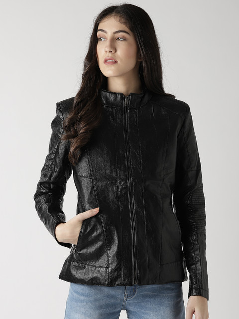 

Fort Collins Women Black Solid Biker Jacket