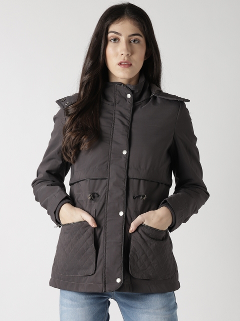 

Fort Collins Women Charcoal Grey Solid Parka Jacket with Detachable Hood