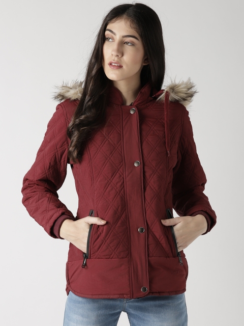 

Fort Collins Women Maroon Solid Parka Jacket with Detachable Hood