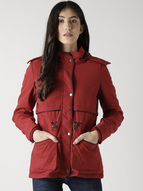 

Fort Collins Women Maroon Solid Hooded Parka Jacket