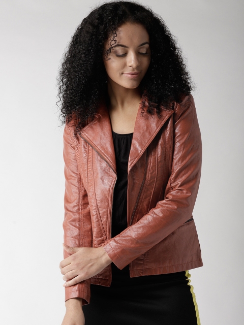 

Fort Collins Women Rust Red Solid Biker Jacket