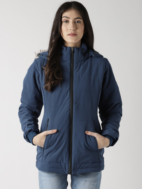 

Fort Collins Women Teal Blue Solid Parka Jacket with Detachable Hood