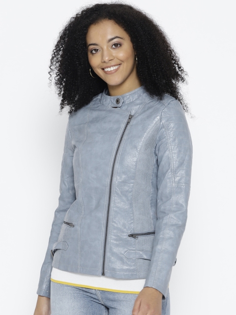 

Fort Collins Women Grey Solid Asymmetric Closure Biker Jacket