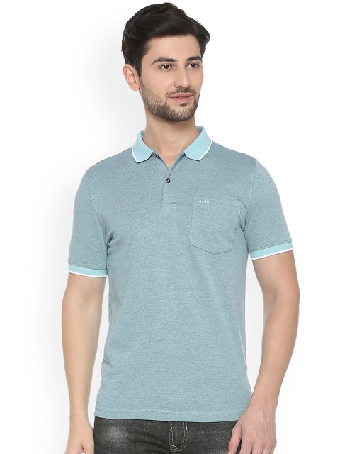 

Van Heusen Men Blue Self Design Polo Collar T-shirt
