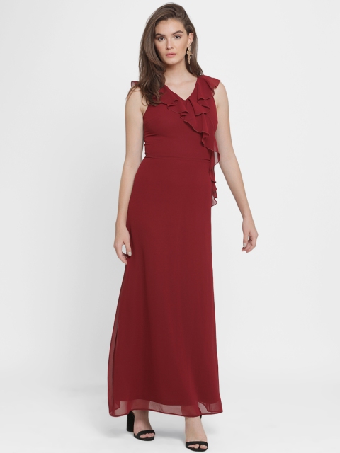 

Kazo Women Maroon Solid Maxi Dress