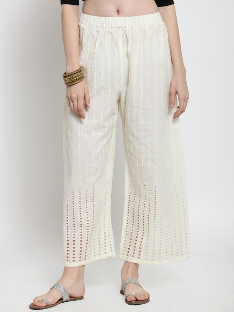 

Castle Women Off-White Straight Striped Palazzos