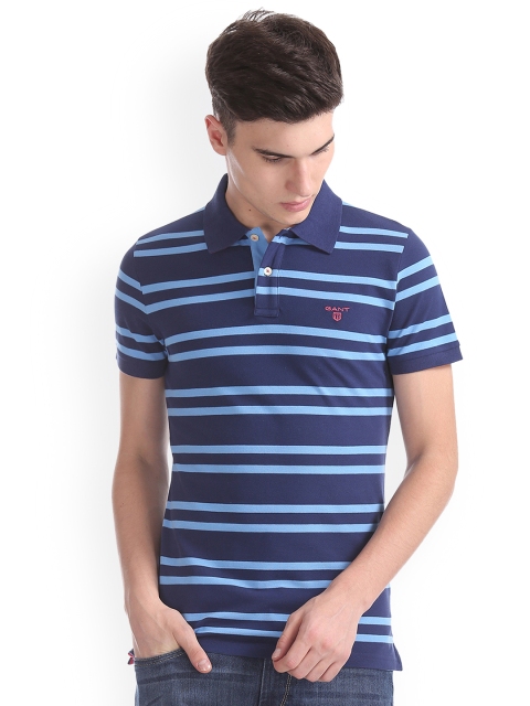

GANT Men Blue Striped Polo Collar T-shirt