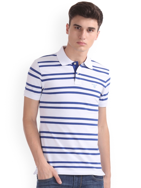 

GANT Men White Striped Polo Collar T-shirt