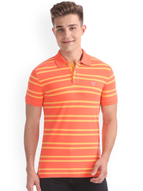 

GANT Men Orange Striped Polo Collar T-shirt