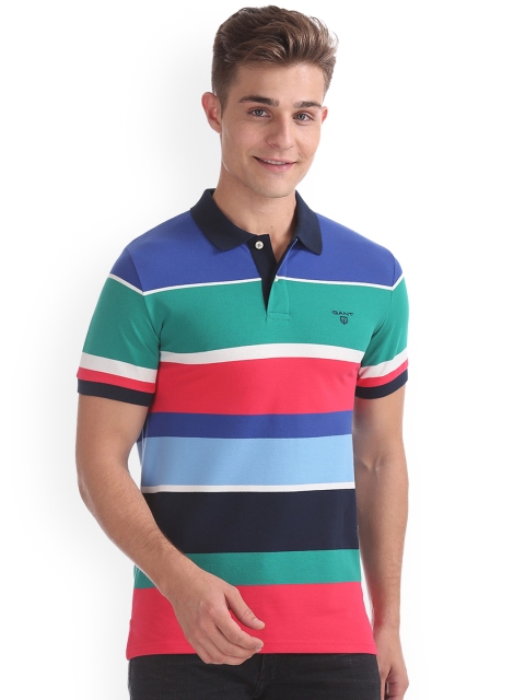 

GANT Men Multicoloured Striped Polo Collar T-shirt, Multi