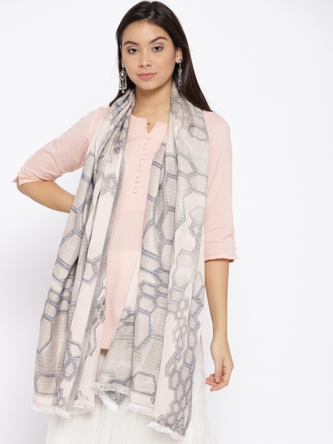 

WEAVERS VILLA Women Beige & Navy Blue Woven Design Stole