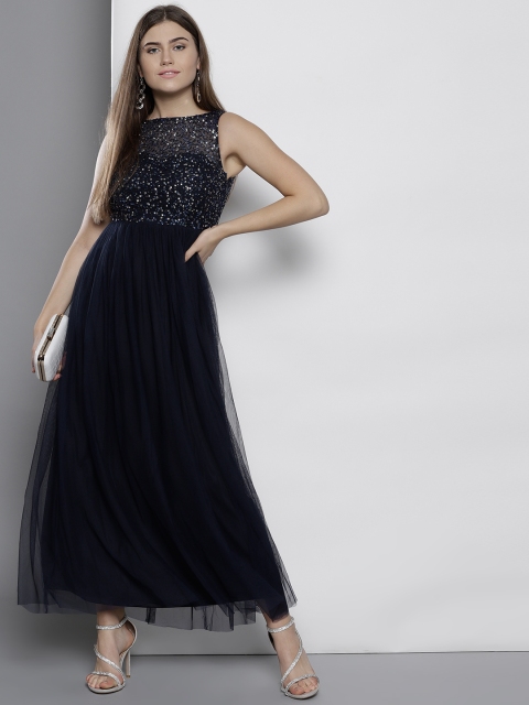 

DOROTHY PERKINS Women Navy Blue Net Embellished Detail Maxi Dress