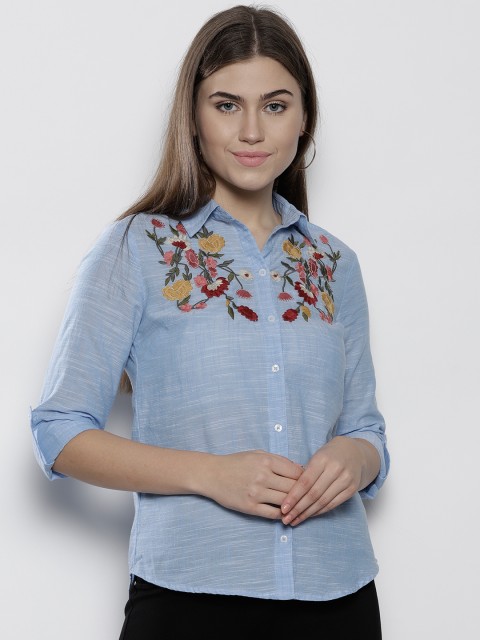 

DOROTHY PERKINS Women Petite Blue Regular Fit Solid Casual Shirt