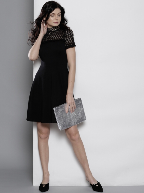 

DOROTHY PERKINS Women Black Lace Detail Fit and Flare Dress