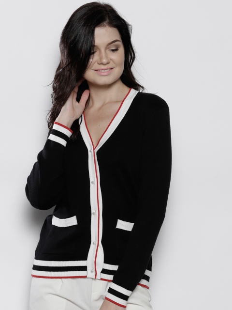 

DOROTHY PERKINS Women Black & White Solid Cardigan