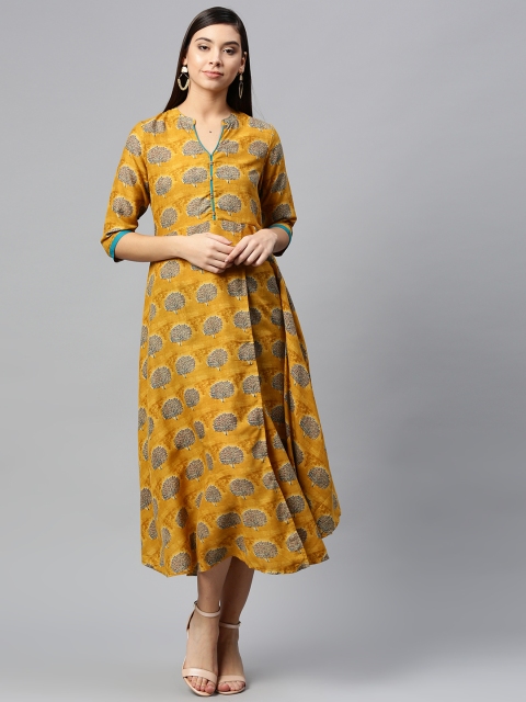 

Shree Women Mustard Yellow Printed Empire Dress