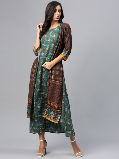 

Shree Women Sea Green Printed Layered Maxi Dress
