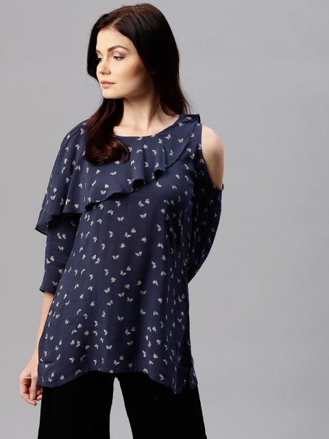 

Shree Navy Blue & White Layered Printed Tunic