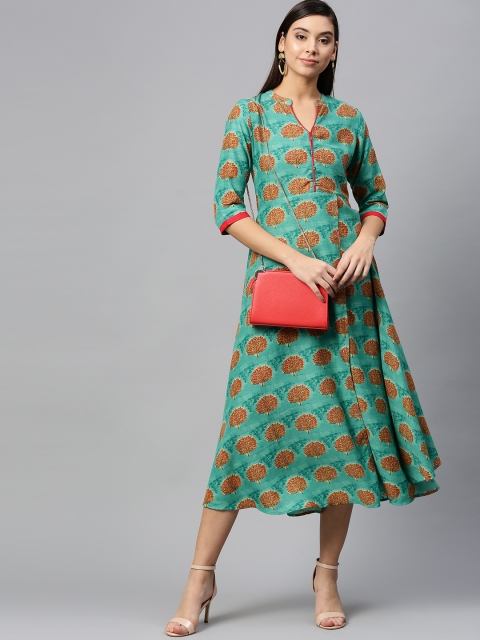 

Shree Women Sea Green & Beige Printed Layered A-Line Dress