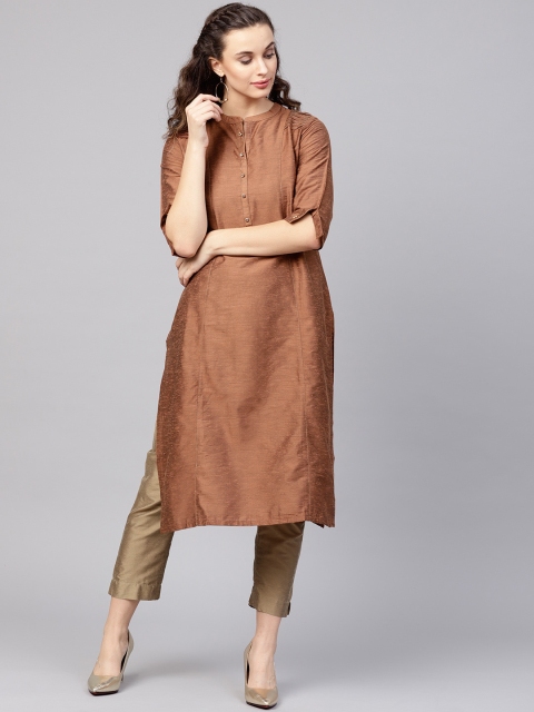 

Shree Women Brown Solid Straight Kurta