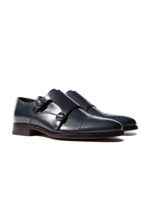 

Rapawalk Blue Handcrafted Wide Width Leather Monks, Navy blue