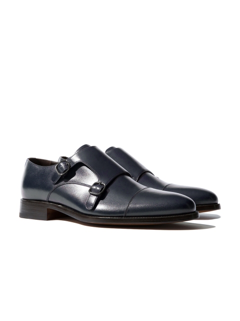 

Rapawalk Blue Handcrafted Wide Width Leather Monks, Navy blue