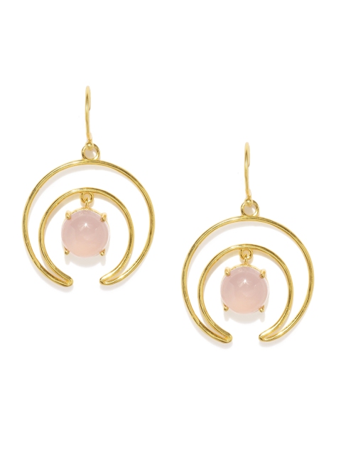 

Gehna Gold-Toned 925 Sterling Silver Earring & Pink Chalcedony Circular Drop Earrings