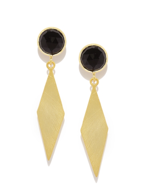 

Gehna Gold-Toned & Black Diamond Shaped Drop Earrings